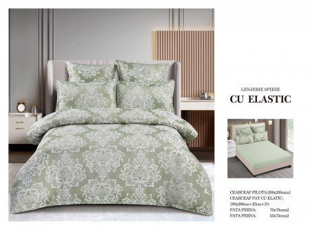 LENJERII DE PAT - Lenjerie De Pat Cu Elastic Model Jacquard - Verde Fistic Royal