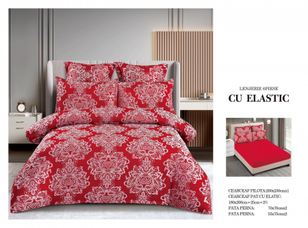LENJERII DE PAT - Lenjerie De Pat Cu Elastic Model Jacquard - Rosu Royal