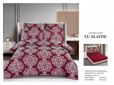 LENJERII DE PAT - Lenjerie De Pat Cu Elastic Model Jacquard - Bordo Royal
