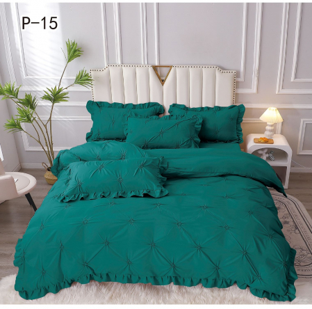 LENJERII DE PAT - Lenjerie De Pat Cu Pliuri Si Volanase - Verde Sapin