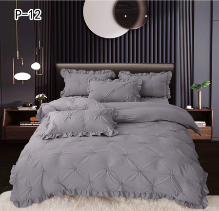 Lenjerii Din Finet Pliuri - Lenjerie De Pat Cu Pliuri Si Volanase - Gri Inchis