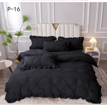 Lenjerii Din Finet Pliuri - Lenjerie De Pat Cu Pliuri Si Volanase - Negru