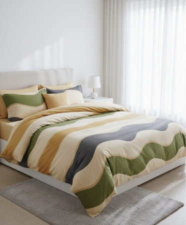 Bumbac 100% - Lenjerie De Pat Din Bumbac 100% - Dungi Ondulate