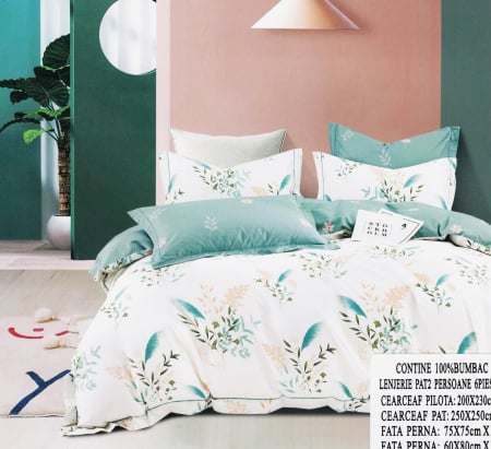 LENJERII DE PAT - Lenjerie De Pat Din Bumbac 100% - Minty Floral