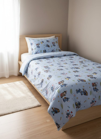 Cu personaje - Lenjerie De Pat Din Bumbac 100% Ranforce 1 Persoana - Stitch Si Lilo La Plaja