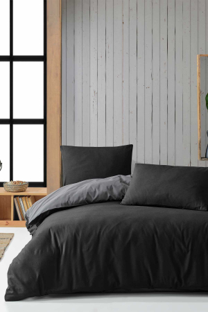 LENJERII DE PAT - Lenjerie De Pat Din Bumbac 100% Ranforce BI-UNI - Negru/Gri