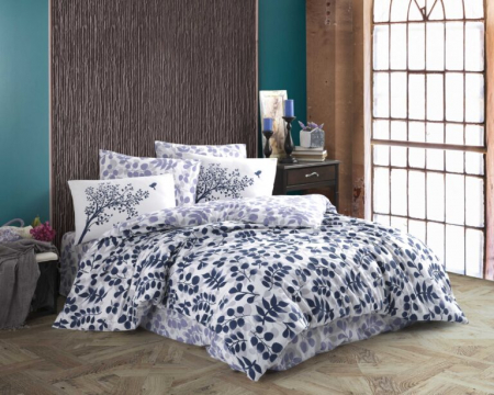 LENJERII DE PAT - Lenjerie De Pat Din Bumbac 100% Ranforce - Blue And Lila Leafs