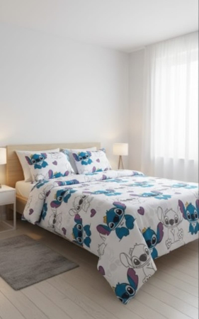 Lenjerie De Pat Din Bumbac 100% Ranforce King Size - Stitch Purple Love [0]