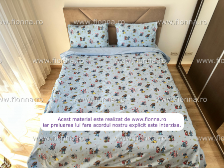 Cearceaf cu elastic - Lenjerie De Pat Din Bumbac 100% Ranforce King Size - Stitch Si Lilo La Plaja