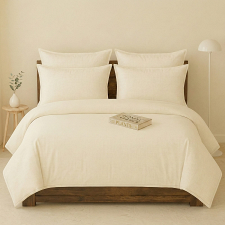 LENJERII DE PAT - Lenjerie De Pat Din Bumbac 100% Ranforce Pat Dublu - Crem