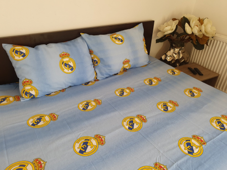 Lenjerie De Pat Din Bumbac 100% Ranforce Pat Dublu - Fotbal Real Madrid [2]