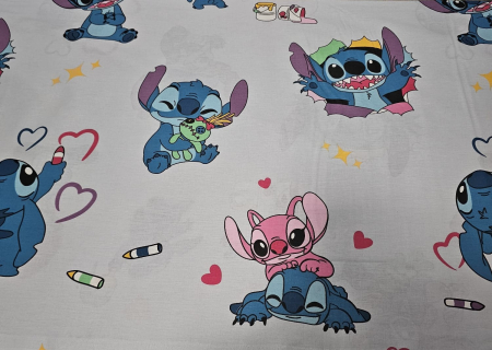 Lenjerie De Pat Din Bumbac 100% Ranforce Pat Dublu - Stitch Poznas Alb [2]