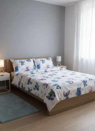 Cearceaf normal - Lenjerie De Pat Din Bumbac 100% Ranforce Pat Dublu - Stitch Poznas Alb