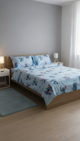 Cearceaf normal - Lenjerie De Pat Din Bumbac 100% Ranforce Pat Dublu - Stitch Poznas Albastru