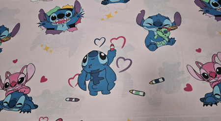 Lenjerie De Pat Din Bumbac 100% Ranforce Pat Dublu - Stitch Poznas Roz [1]