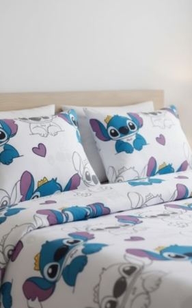 Lenjerie De Pat Din Bumbac 100% Ranforce Pat Dublu - Stitch Purple Love [1]