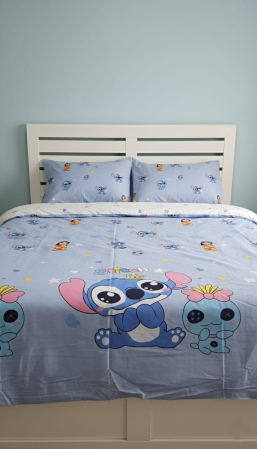 Bumbac 100% - Lenjerie De Pat Din Bumbac 100% Ranforce Pat Dublu - Stitch Si Lilo Albastru