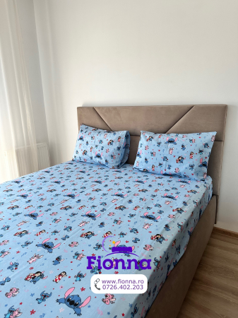 Husa cu Elastic si Fete de Perna Din Bumbac 100% Ranforce 180x200cm - Stitch Si Lilo La Joaca [1]