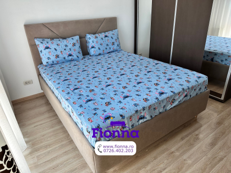 Husa cu Elastic si Fete de Perna Din Bumbac 100% Ranforce 180x200cm - Stitch Si Lilo La Joaca [3]