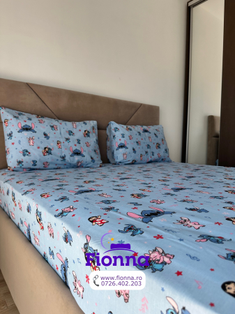 Husa cu Elastic si Fete de Perna Din Bumbac 100% Ranforce 180x200cm - Stitch Si Lilo La Joaca [4]
