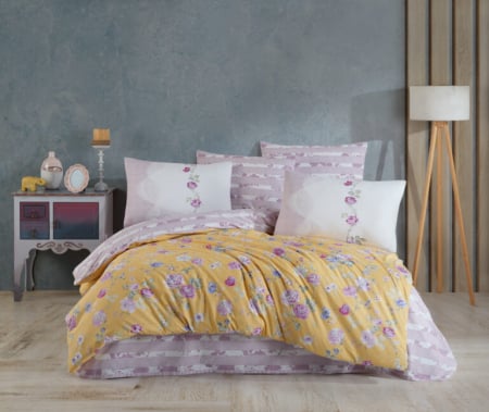 LENJERII DE PAT - Lenjerie De Pat Din Bumbac 100% Ranforce - Yellow Pink Roses