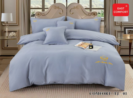 LENJERII DE PAT - Lenjerie De Pat Din Bumbac Fin Superior Cu Broderie Royal - Albastru Deschis
