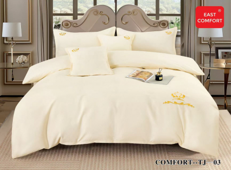 LENJERII DE PAT - Lenjerie De Pat Din Bumbac Fin Superior Cu Broderie Royal - Crem