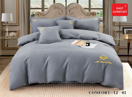 LENJERII DE PAT - Lenjerie De Pat Din Bumbac Fin Superior Cu Broderie Royal - Gri