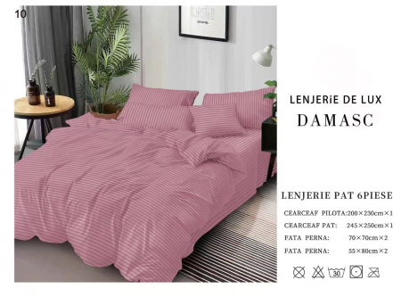 Bumbac Tip Damasc - Lenjerie De Pat Din Damasc 6 Piese - Roz Minereaux