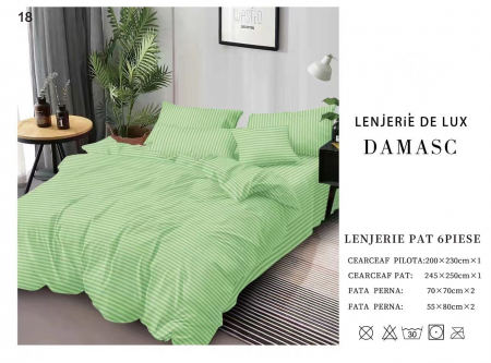 Bumbac Tip Damasc - Lenjerie De Pat Din Damasc 6 Piese - Verde Deschis