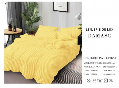 Bumbac Tip Damasc - Lenjerie De Pat Din Damasc 6 Piese - Galben