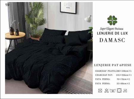 Bumbac Tip Damasc - Lenjerie De Pat Din Damasc 6 Piese - Negru
