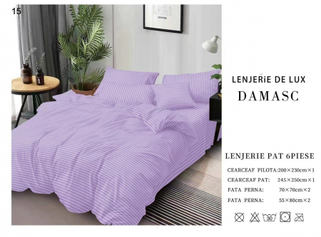 Bumbac Tip Damasc - Lenjerie De Pat Din Damasc 6 Piese - Lila