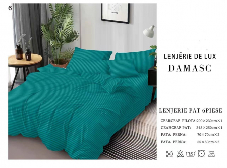 Bumbac Tip Damasc - Lenjerie De Pat Din Damasc 6 Piese - Verde Smarald