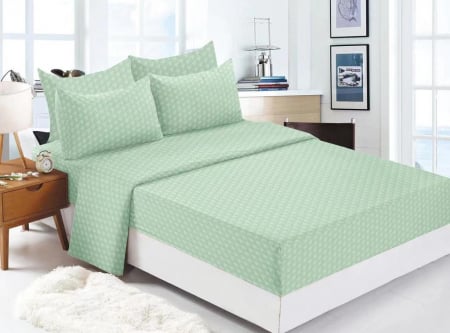 Bumbac Tip Damasc - Lenjerie De Pat din Damasc Finetat Cu Elastic - Verde Fistic Fulgi