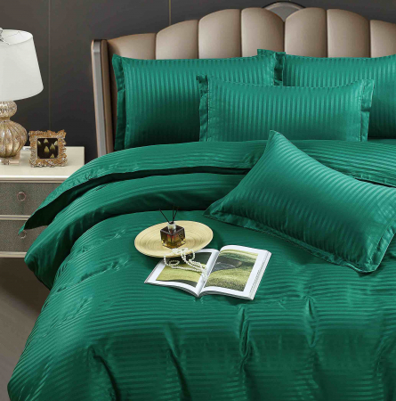 Lenjerie De Pat din Damasc Satinat Cu Elastic - Verde [2]