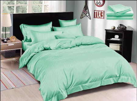Bumbac Tip Damasc - Lenjerie De Pat din Damasc Finetat Cu Elastic - Verde Menta