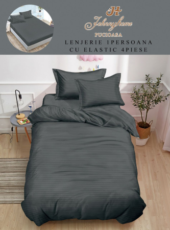 LENJERII 1 PERSOANA - Lenjerie De Pat Din Damasc Finetat Cu Elastic 1 Persoana - Gri Cenusiu