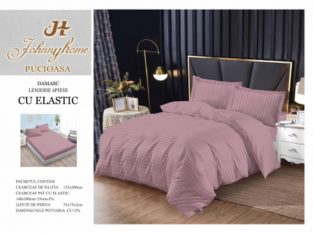 Cearceaf cu elastic - Lenjerie De Pat Din Damasc Finetat Cu Elastic 1 Persoana - Roz Minereaux