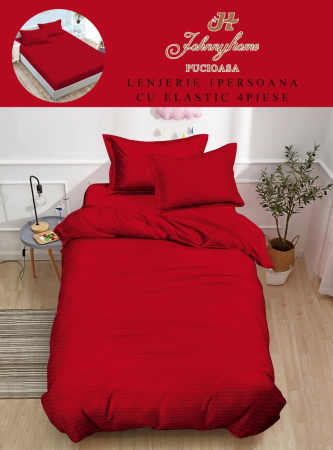 Cearceaf cu elastic - Lenjerie De Pat Din Damasc Finetat Cu Elastic 1 Persoana - Rosu