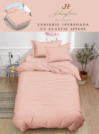 LENJERII 1 PERSOANA - Lenjerie De Pat Din Damasc Finetat Cu Elastic 1 Persoana - Roz