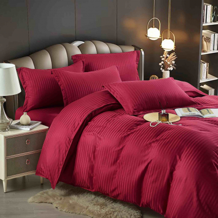 Lenjerie De Pat din Damasc Satinat Cu Elastic - Bordo [1]