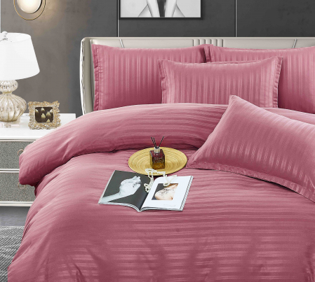 Bumbac Tip Damasc - Lenjerie De Pat din Damasc Satinat Minidungi - Cherry Pink