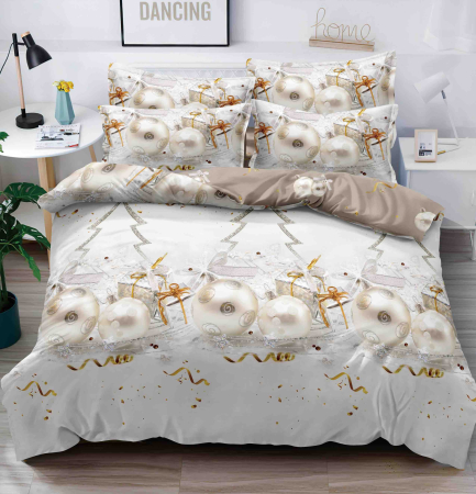 Lenjerii Pentru CRACIUN - 1 Persoana - Lenjerie De Pat Din Finet 1 Persoana - Globuri Albe
