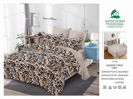 Bumbac Tip Finet 6 Piese - Lenjerie De Pat Din Finet - Animal Print In Valuri