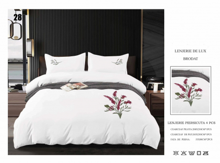 Cearceaf normal - Lenjerie De Pat Din Finet Cu Broderie - Floare Bordo