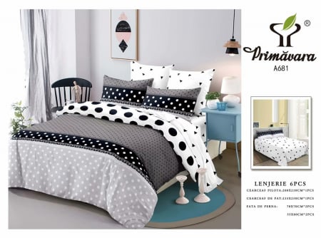 Bumbac Tip Finet 6 Piese - Lenjerie De Pat Din Finet - Dots