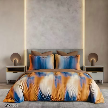 Bumbac Tip Finet Premium - Lenjerie De Pat Din Finet Imprimat Digital Cu Elastic - Maro In Acuarela