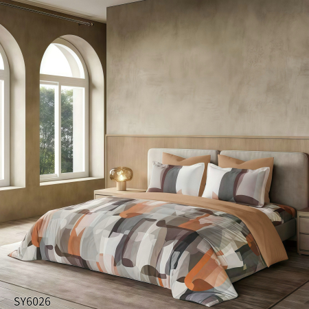 Bumbac Tip Finet Premium - Lenjerie De Pat Din Finet Imprimat Digital Cu Elastic - Maro în Echilibru