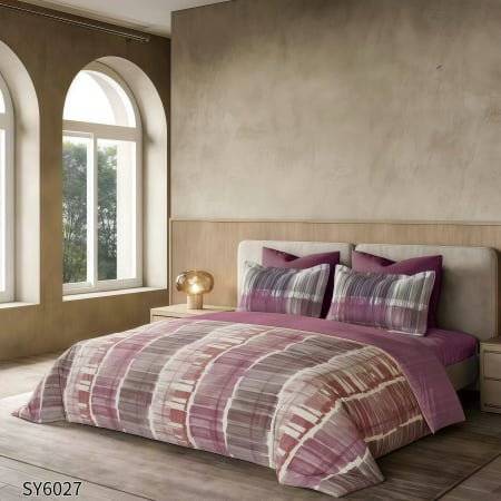 Bumbac Tip Finet Premium - Lenjerie De Pat Din Finet Imprimat Digital Cu Elastic - Roz In Acuarela